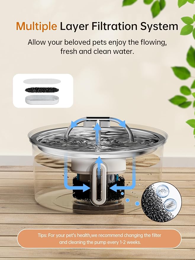 Cat Water Fountain Stainless Steel, 3.2L/108OZ Pet Water Fountain for Drinking,Automatic Metal Dog Water Fountain with 4 Filters & 4 Sponges,Quiet Pump,Dual-Stream for Cats, Dogs,Multiple Pets Indoor