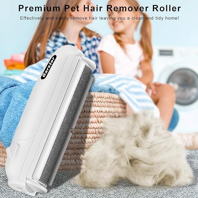 Pet Hair Remover Roller, Reusable Lint Roller for Pet Hair, Cat Dog Hair Remover for Furniture, Sofa, Carpet, Bedding, Self Clean Lint Remover-White Body Grey Silicion