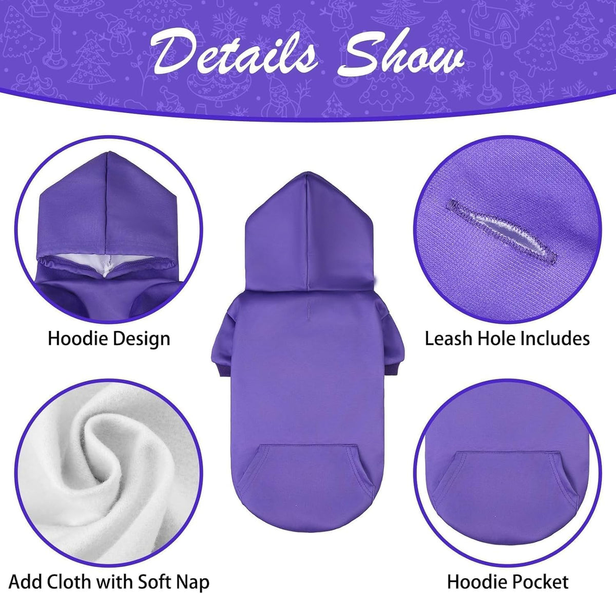 KOOLTAIL Basic Dog Hoodie - Soft & Warm Dog Hoodie Sweater with Leash Hole and Pocket, Dog Winter Coat, Cold Weather Clothes Sweatshirt for Small Medium Large Dogs Puppy Cat Boys Girls Purple L