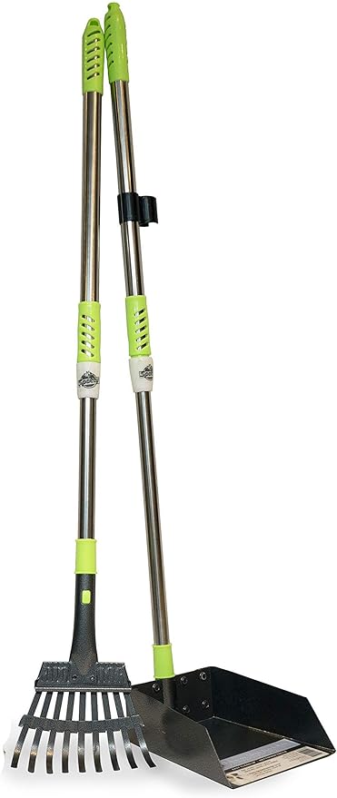 Aluminum Telescoping Metal Handled Poop Tray with Rake Sturdy Lightweight Pooper Scooper Extends 43" Long Scoop Great for Large & Small Dogs (2154)