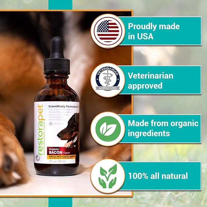 RestoraPet 4-Pack Dog & Cat Beef Liquid Multivitamin | Dog Arthritis Pain Relief | Hip & Joint Vitamins for Dogs - Anti Inflammatory Supplement for Dogs & Cats | Organic & Non-GMO, Vet Approved