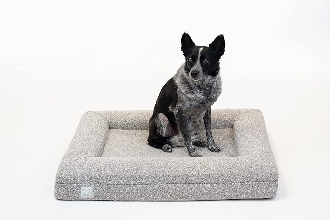 Luxury Boucle Orthopedic Memory Foam Dog Bed with Waterproof Liner and Machine Washable Cover with YKK Zippers (Medium, 37" L x 30" W x 6" Th, Sand)