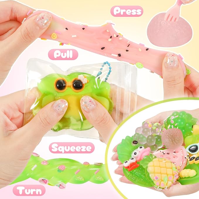 Squeeze Squishy Toys for Kids, 12Pcs Fruit Vegetables Sensory Fidget Toys, Easter Egg Fillers Party Favors Treasure Box Toys for Classroom Stress Relief Gifts Travel Cute Stuff for Boys Girls