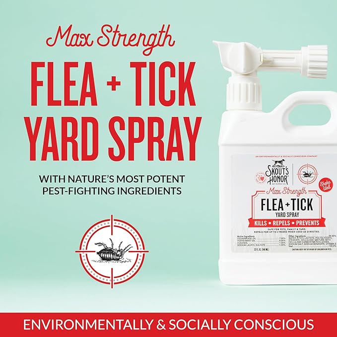 Skout's Honor Flea and Tick Yard Spray - Natural Peppermint & Cedarwood Formula, Helps to Protect from and Against Fleas, Ticks and Mosquitos, Covers upt o 5,000 Sq F, 32 oz.
