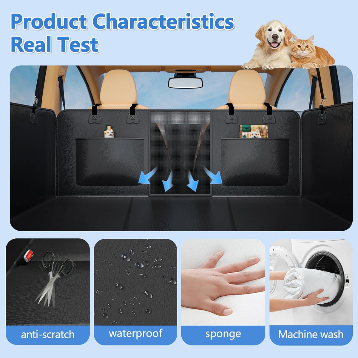 Hard Bottom Dog Car Seat Cover for Back Seat – Waterproof Nonslip Hammock Extender for Trucks & SUVs, Heavy Duty Pet Protector, Black Faux Leather