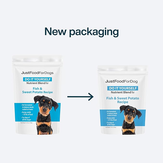 JustFoodForDogs DIY Nutrient Blend for Homemade Dog Food, Fish & Sweet Potato Recipe, 5.92oz