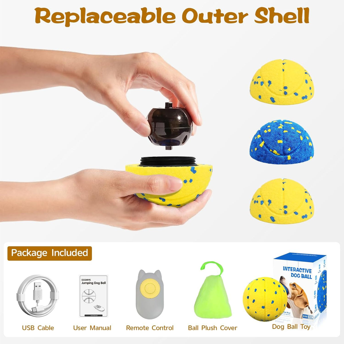 Dog Ball Interactive Dog Toy with Remote Control,Automatic Moving,Bouncing and Rotating 3 Modes,E-TPU Material Aggressive Chewers,IPX7 Waterproof,Rolling Ball for Large Medium Dogs