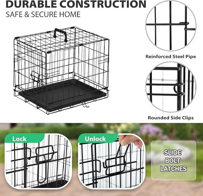 BestPet | Dog Crate | 18" | Black | Foldable Metal Kennel with Double Doors, Secure Slide-Bolt Latches, Leakproof Tray | Portable Dog Cage for Small Breeds | for Travel, Indoor & Outdoor Use