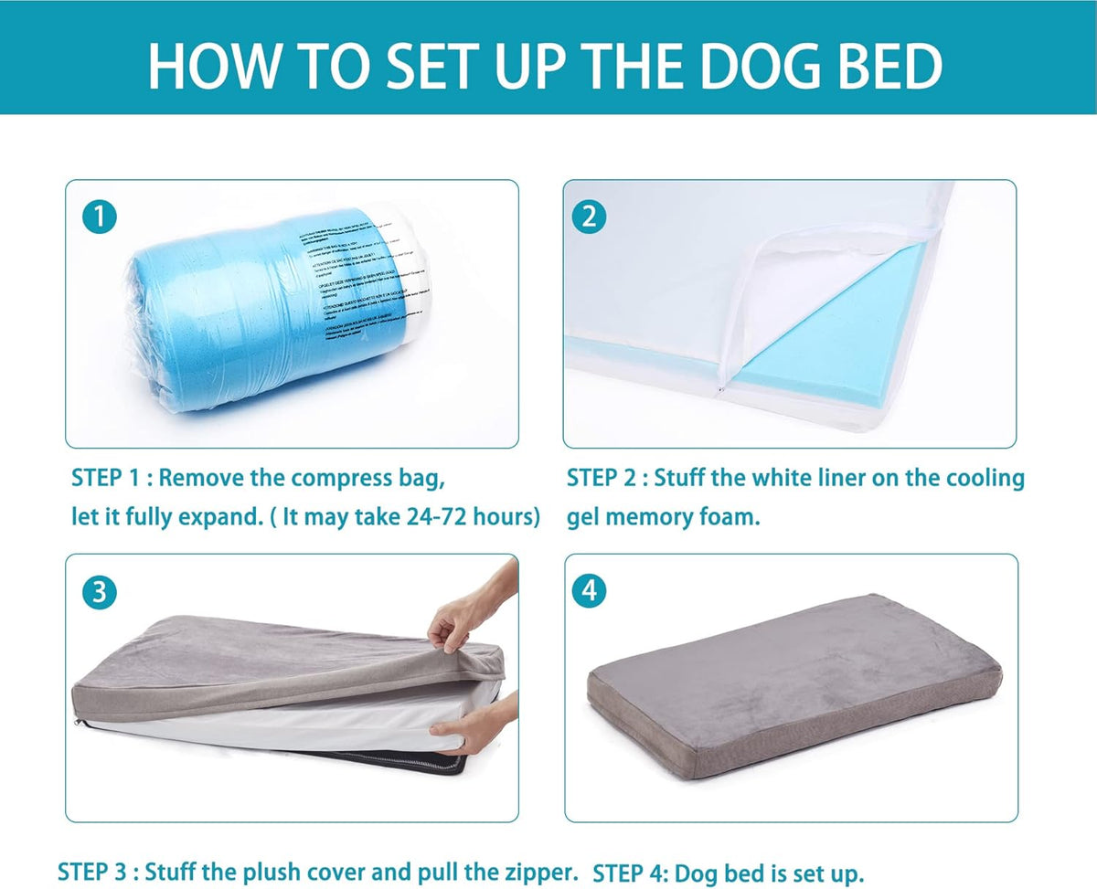 Orthopedic Memory Foam Dog Bed, Cooling Dog Beds Waterproof Pet Bed for Crate with Removable Washable Cover, L(35inch,65Lbs)