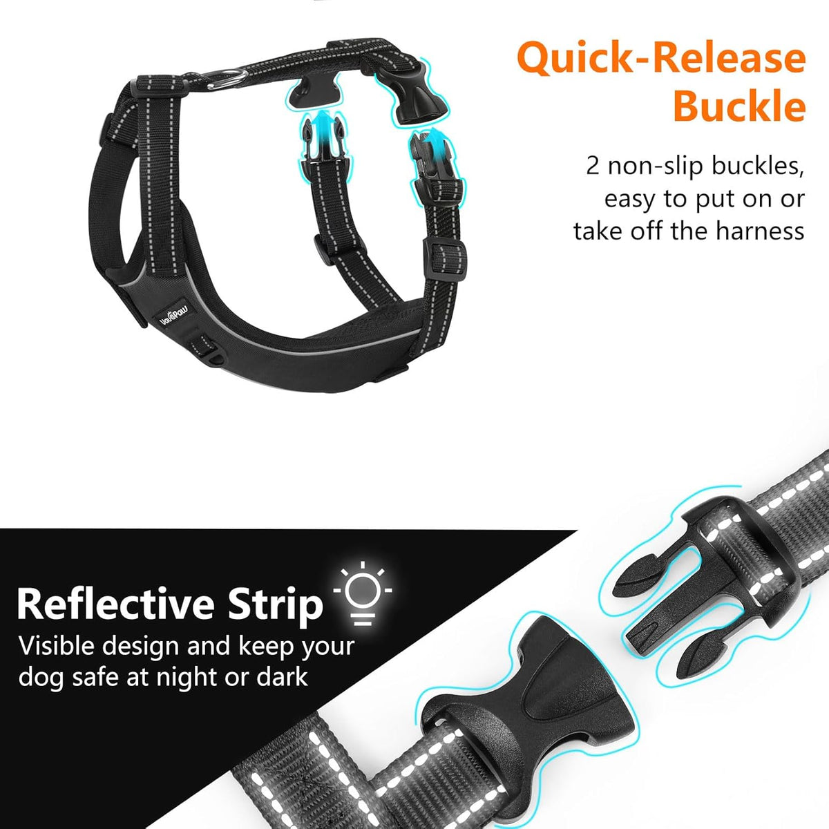 Dog Seat Belt Harness for Car, Dog Car Harness Adjustable Mesh Breathable & Dogs Seatbelt Safety Tether with Elastic Bungee for Small Medium Large Pets(Carbon Black, L)