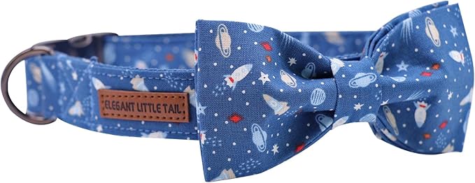 Elegant little tail Dog Collar with Bow, Cotton & Webbing, Bowtie Dog Collar, Adjustable Dog Collars for Small Medium Large Dogs and Cats