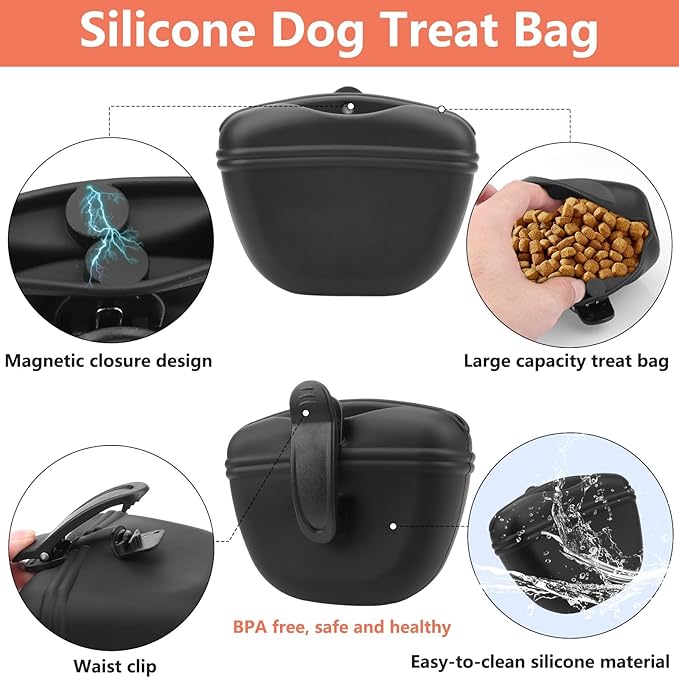 BARKIE Dog Training Kit - Treat Pouch, Pet Training Fanny Pack, 2 Puppy Training Clickers, Ultrasonic Silent Whistle, 2-in-1 Whistle Clicker, Clicker Training Guide Booklet, Dog Poop Bag (Black)