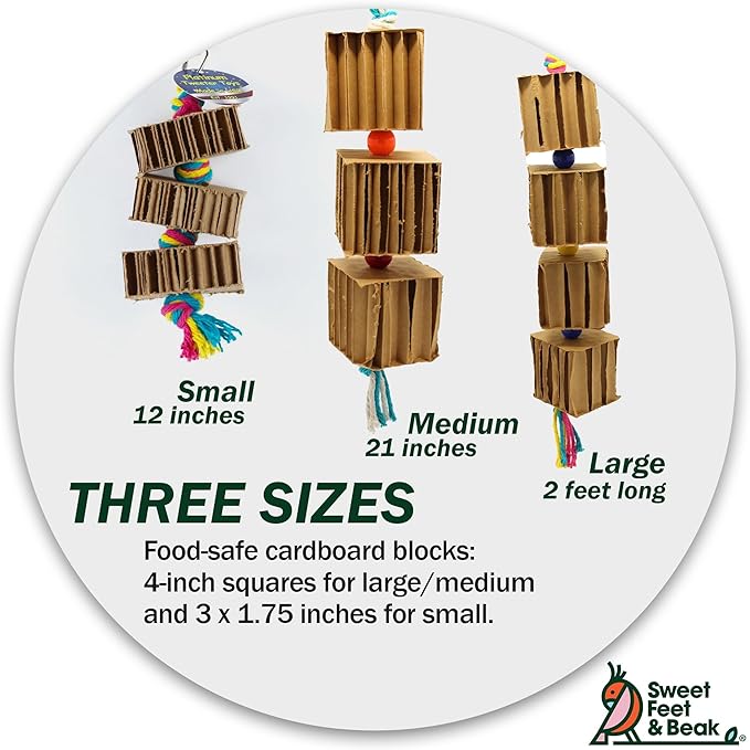Sweet Feet and Beak Blocks N Knots - Perfect Cage Shredding and Foraging Toy for All Birds - Food Safe Cardboard, Non-Toxic, Easy to Install Cage Accessories