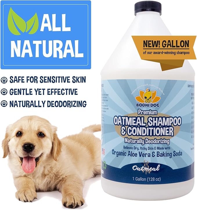 Bodhi Dog Organic Oatmeal Dog Shampoo & Conditioner - Hypoallergenic Formula - Naturally Deodorize Dogs, Cats & Pets - Moisturizes Dry, Itchy & Sensitive Skin - Made in USA (1 Gallon)