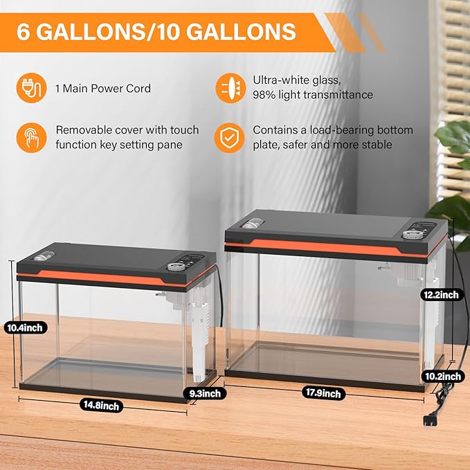 hygger Smart Aquarium Starter Kit, Glass Fish Tank with 24/7 Mode Light, Heater, Water Pump, Filter Media, Auto Feeder,Water Changer, Cleaning Tool, Fishing Net,Timer Automatic Switch (10 Gallon)
