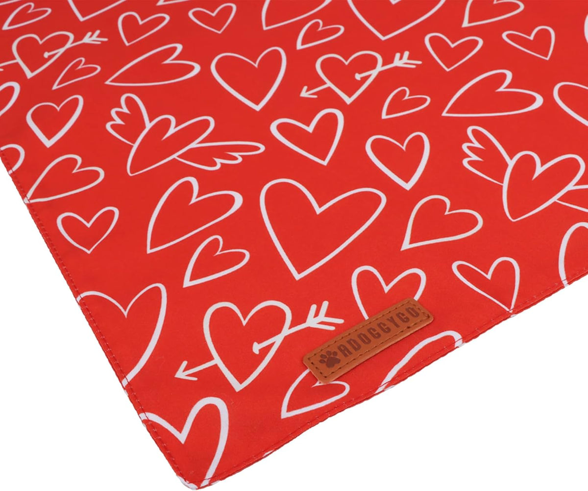 ADOGGYGO Valentine Dog Bandanas, Red Pink Heart Pet Scarf, Multi Size Offered, White Red Valentine Bandana for Medium Large Dogs (Large)