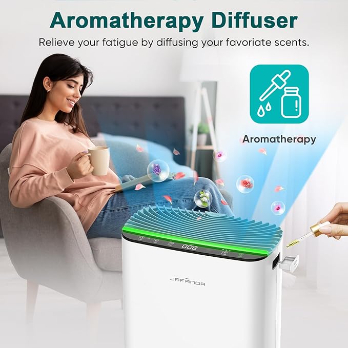 Jafända Air Purifiers for Home Cover Up to 1226ft², Allergen HEPA Air Filter with PM2.5 Sensor, Auto Mode& Timer, Aromatherapy, 22 dB Quiet Air Cleaner for Pet Dander/Hair, Allergies, Dust&VOCs
