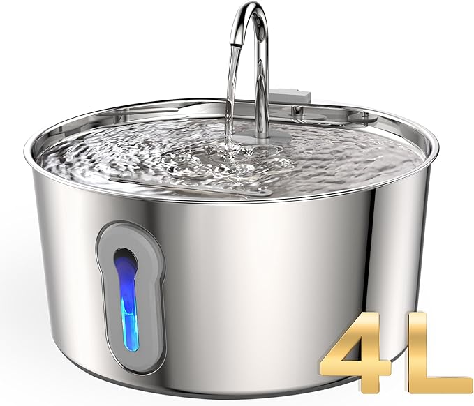 4L/135oz Large Cat Water Fountain Advanced 304 Stainless Steel with Detachable Tank, Easy to Clean, Automatic Pet Fountain Quiet Cats Water Dispenser, Dogs (135oz Large Cat Fountain)
