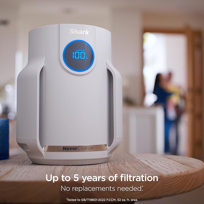 Shark Air Purifier for Home, NeverChange Compact Pro, for Bedroom, Nursery, Home Office, Dorm, HEPA-Exceeding Filter, Captures Pollutants, Pet Dander, Dust, Odor, Smoke, and More, HP072PK, Quartz