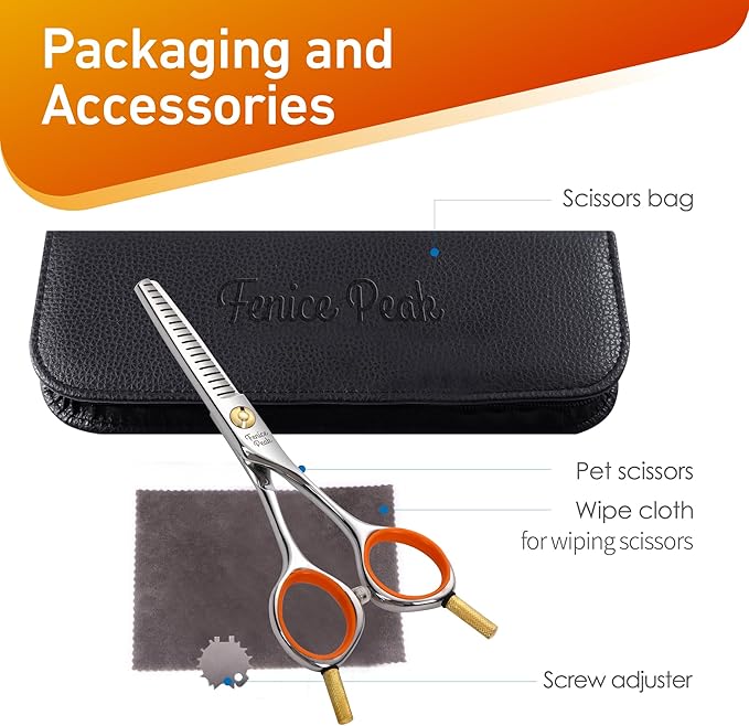 Fenice Peak 5'' Small Thinning Scissors Lightweight Dog and Cat Grooming Scissors with Safety Round Tip JP440C Stainless Steel Sharp Blades for Body Facial Nose Ear and Paw Hair Easy Use