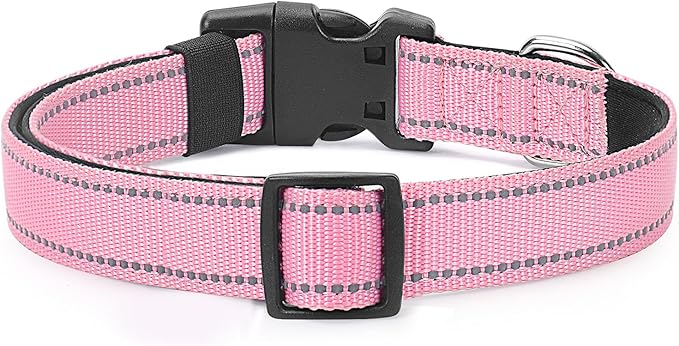 Reflective Dog Collar Padded with Soft Neoprene Breathable Quick Release Basic Dog Collars for Puppy Small Dogs Pink Girl