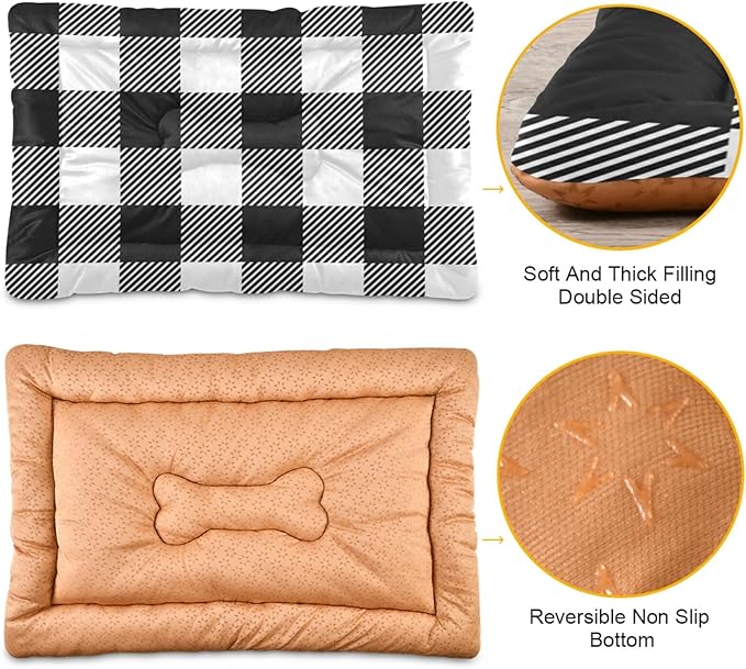 Buffalo Plaid Dog Bed Mat Black and White Pet Kennel Beds Washable Cat Beds Crate Pad Pets Sleeping Mattress for Large Medium Small Dogs 24 x18 Inch
