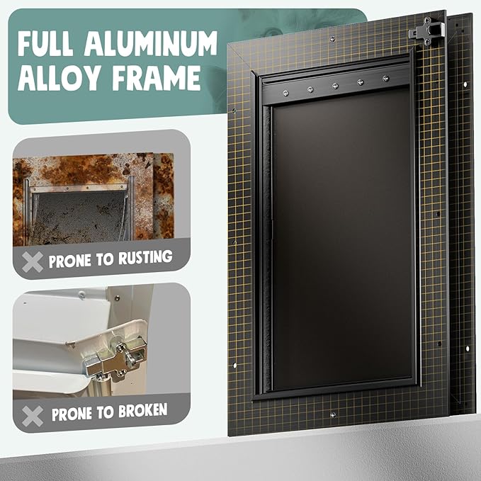 Extra Large Dog Door for Door All Aluminum 3 Flaps Black, Heavy Duty XL Dog Door for Dogs, Large Pet Door, with Insulation Flap and Lockable Closing Panel, Durable Rust Resistant, for Pet Up to 220lbs