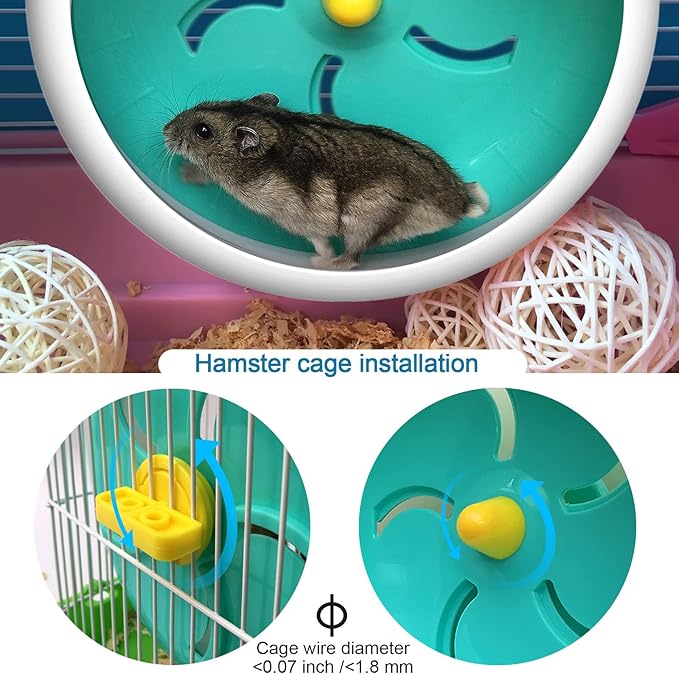 Hamster Silent Wheel, Super-Silent Small Animal Exercise Wheel Accessories, Quiet Hamster Running Wheels with Adjustable Stand for Hamsters,Gerbils,Mice, Small Pet 7in (Blue A)