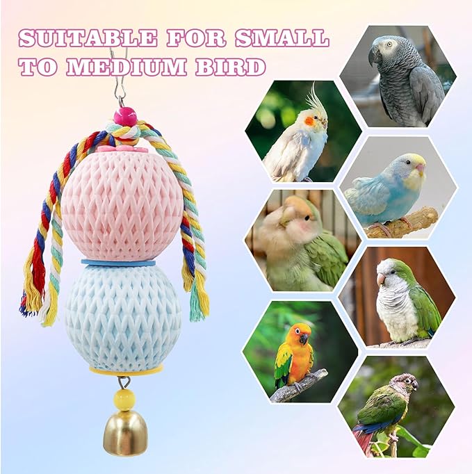 Bird Beak Grinding Stone, Parrot Chew Toys with Bells, Bird Toys, Cage Accessories for African Grey, Budgies, Amazon Parrots, Cockatiels, Lovebirds, Conures, Quakers, Small to Medium Birds