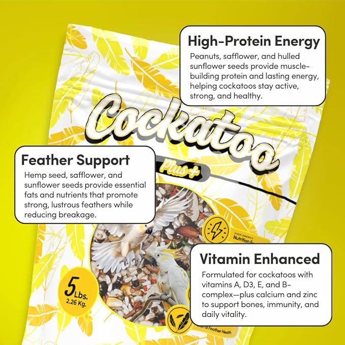 Mycelium Organic Cockatoo Plus Bird Seed (5 LB Bag) | Premium Bird Food for Cockatoos & Parrots | High-Protein, Vitamin-Fortified Daily Nutrition | Skin & Feather Support | Non-GMO, USA Made