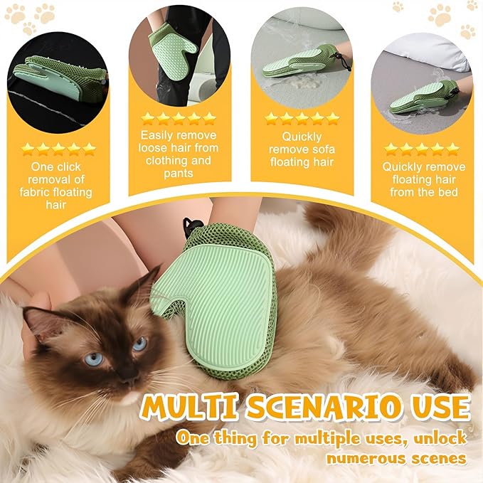 Pet Hair Removal Glove,2025 New All-in-One Grooming Mist Pet Hair Remover Gloves, Pet Hair Remover Glove for Cats & Dogs,Double-Sided Reusable Gloves for Couch, Clothing,Carpet (Green)