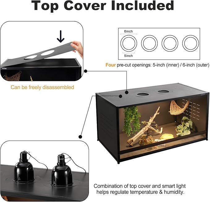 PVC Reptile Enclosure 48"x24"x24" Space Efficient Reptile Terrarium 120 Gallon Large Tank for Bearded Dragon Lizard Snake, Wide Breeding Vivarium Area with Sliding Glass Doors Combination Lock