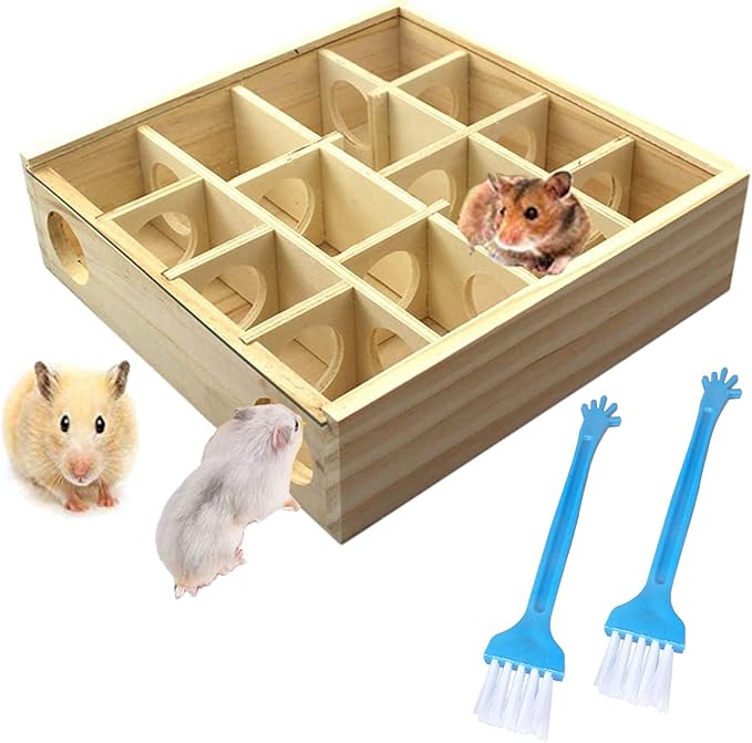 Allazone Wooden Maze Tunnel Toy with Cover, Small Pet Animals Sport Toy Funny Toy for Mice Dwarf Hamster Small Gerbil