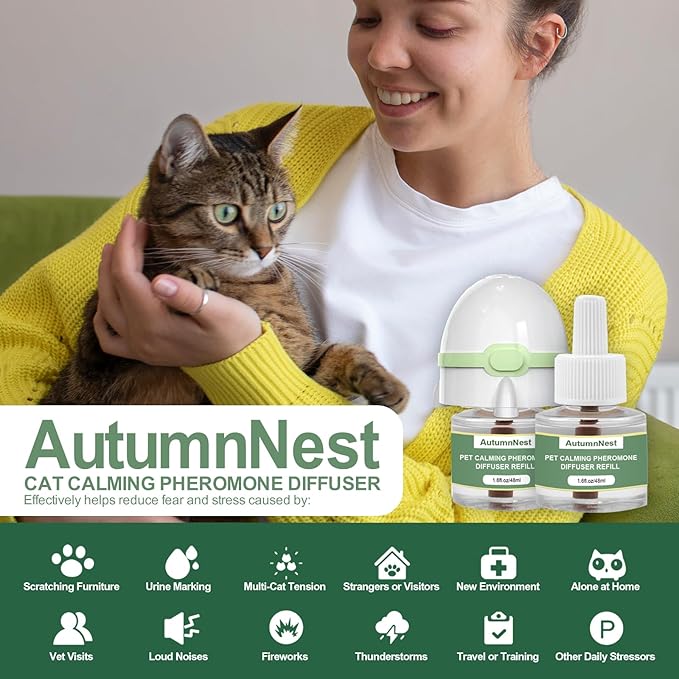 6-in-1 Cat Calming Pheromone Diffuser Kit, Cat Calming Diffuser for Anxiety Relief, Aggression, Scratching, Urine Marking, Fighting, Meowing, Hiding, Safe for All Cats, 120 Days Support