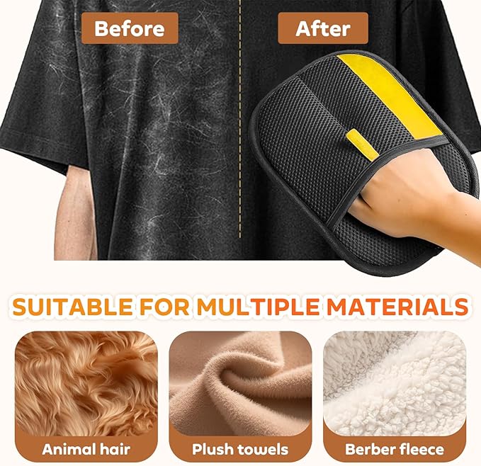 Reusable Pet Hair Remover Gloves – Electrostatic Lint & Fur Removal, Machine Washable Cleaning Gloves for Furniture, Clothes & Car(Black)