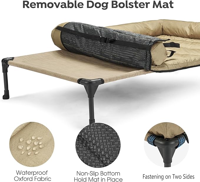 Veehoo Cooling Elevated Dog Bed Add Removable Waterproof Bolster Cushion Mat, Raised Pet Cot with Breathable Teslin Mesh, No-Slip Feet, Dog Couch Bed for Indoor Outdoor, 42x30inches, Beige, CWC2331B
