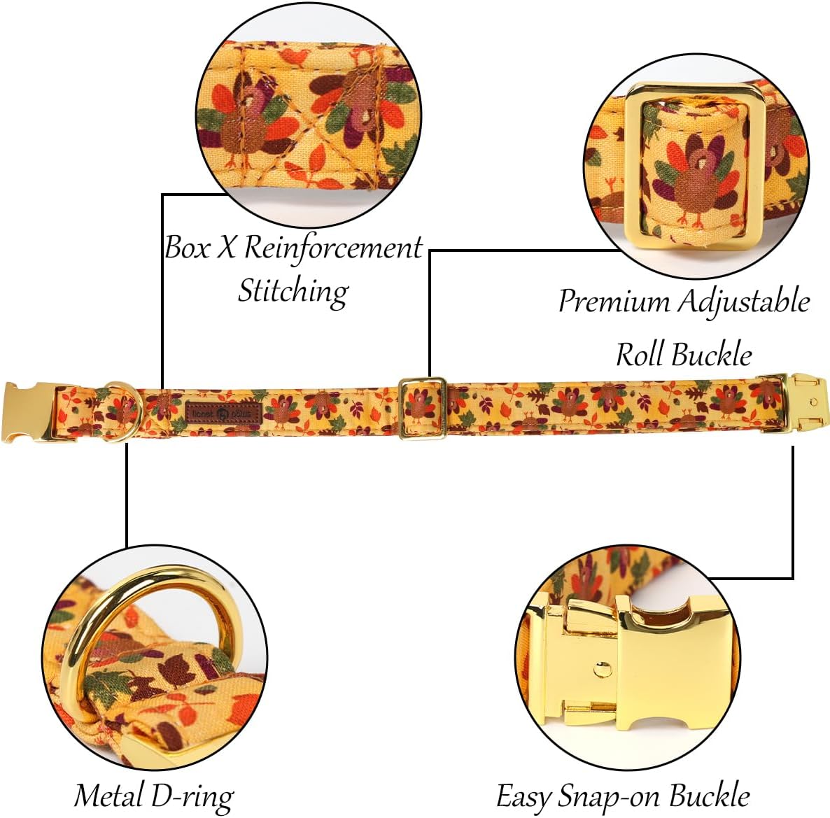 Lionet Paws Thanksgiving Day Dog Collar with Bowtie, Dogs Bowtie Collar with Metal Buckle for Dogs, Adjustable Comfortable Turkey Dog Collars Girl Boy, XS, Neck 8-12 in