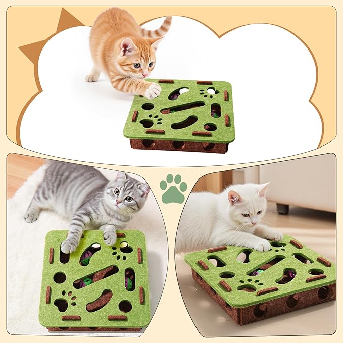 Interactive Cat Toy Puzzle Toys for Indoor Cats Felt Maze Box Kittern Toys Pet Cat Games Self Play Fun Exercise Hide Seek Moving Cat Toy for Bored Cats Encourages Hunting Instincts