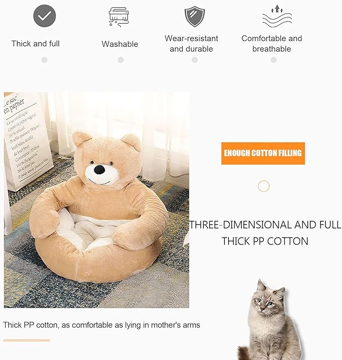 Dog Sofas & Chairs, pet Shape Sofa, Slip Resistant Dog cat Furniture, Adorable Bear Shaped Pet Sofa Bed, Washable Dog cat Couch, Plush Soft Couch for Dogs and Cats S(bottomDiameter46cm) Grey