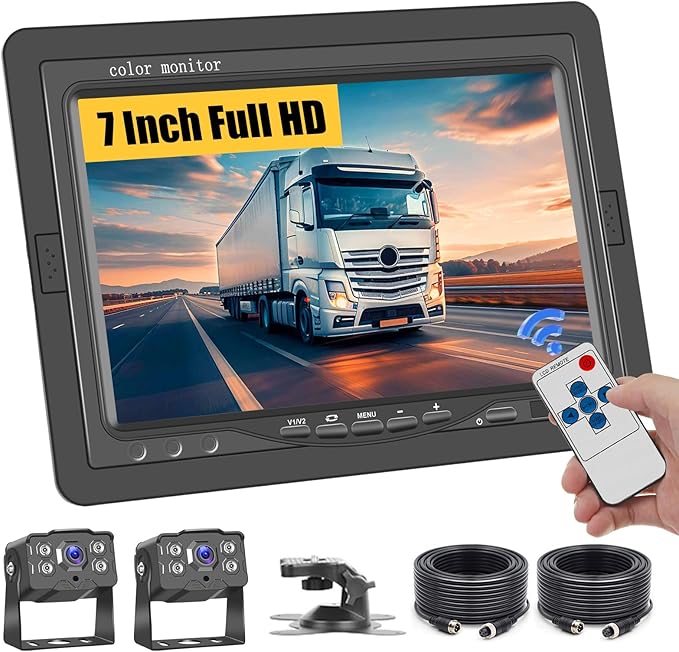 Hikity HD 1080P Backup Camera 7 Inch Monitor Kit Vehicle Night Vision Waterproof Rear View Camera Reverse Monitor for Truck,RVs,Bus, Trailer (9V-36V)