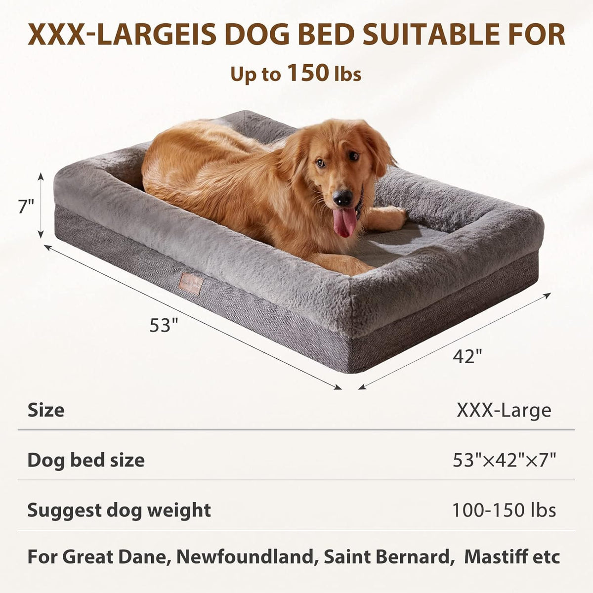BFPETHOME Orthopedic Dog Beds for Extra Large Dogs, Washable Large Pet with Bolster, Orthopedic Large Dog Mats with Removable Covers & Waterproof Pet Bed for Pet
