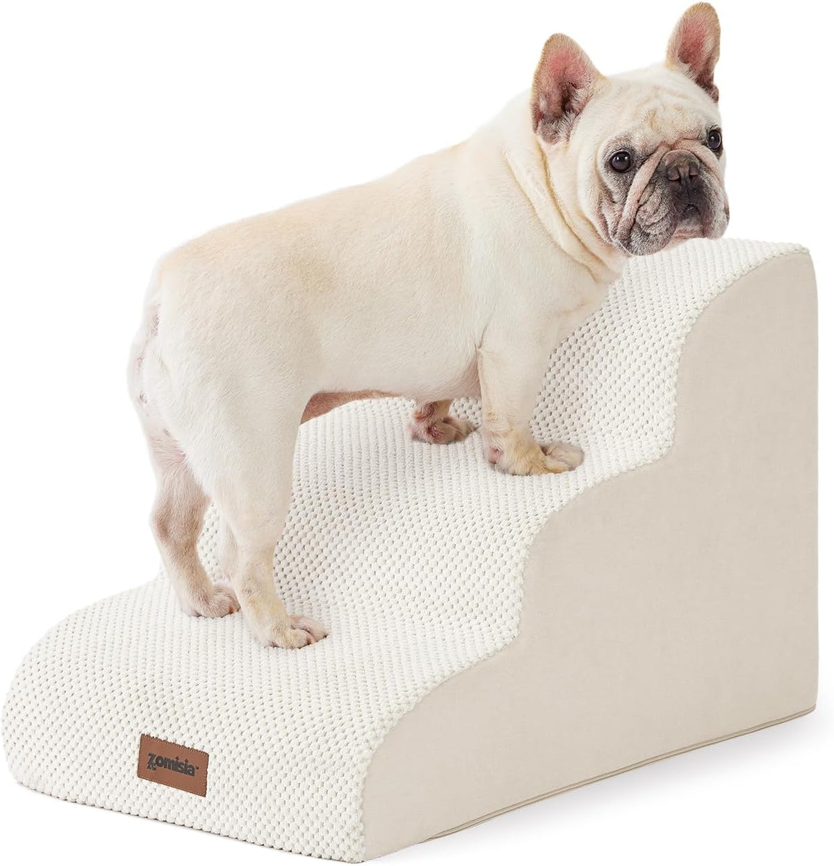 Dog Stairs for Small Dogs - Pet Stairs for Couch and Bed, 35D Foam Dog Steps Ramp with Non-Slip Bottom Beige, 3 Steps