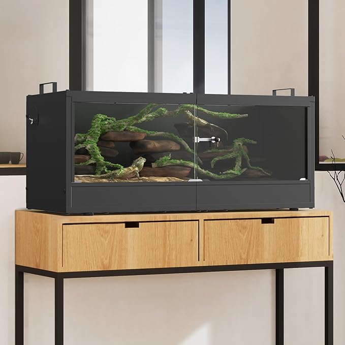 YBING 20 Gallon Reptile Terrarium - Bearded Dragon Tank with Glass Door, Front Opening Reptile Tank 28" x 12"x 12", Metal Frame, Terrarium Habitat for Geckos, Lizard, Snakes, Turtles