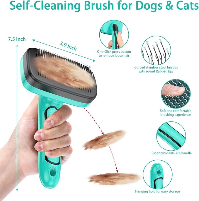 Dog Brush for Shedding Short Long Haired Cats, 5 in 1 Pet Grooming Kit for Small Medium & Large Animals. Removes Loose Fur, Mats, Tangled. Easy Cleaning. Undercoat Rake + Steam Brush Included