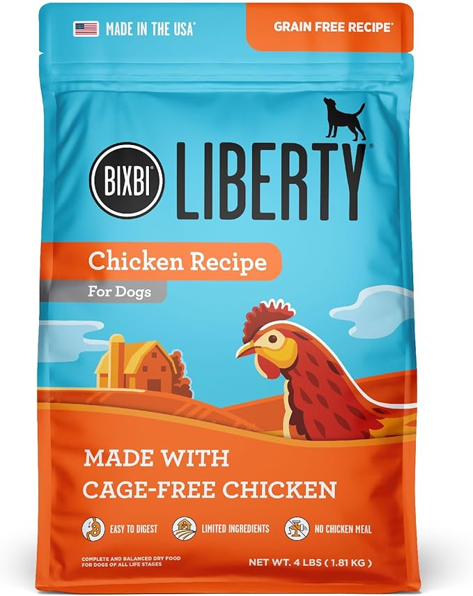 BIXBI Liberty Grain Free Dry Dog Food, Chicken Recipe, 4 lbs - Fresh Meat, No Meat Meal, No Fillers for Easy Digestion - USA Made