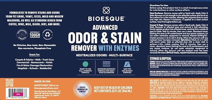 Bioesque Advanced Odor & Stain Remover with Enzymes, 32 Fl Oz (Pack of 12)