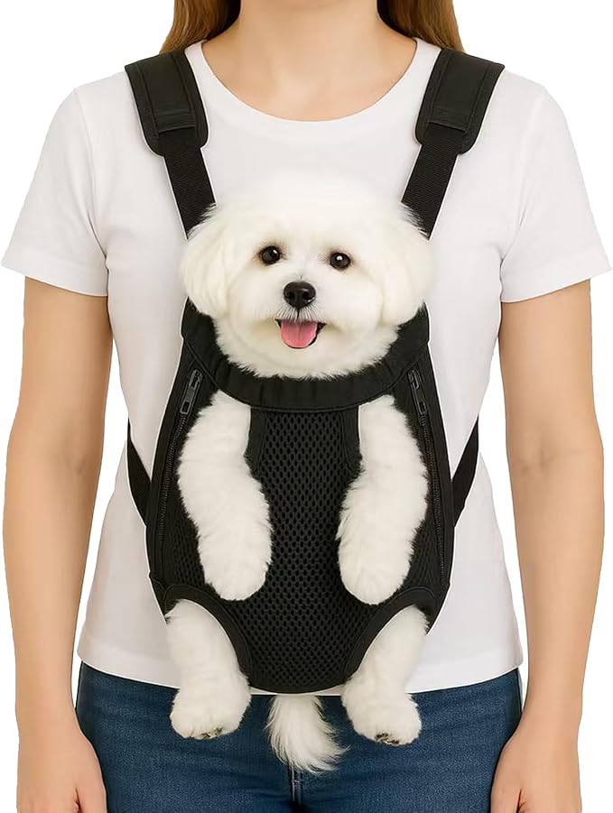 Dog Backpack Carrier, Adjustable Pet Front Carriers, Legs Out Carrying Sling Travel Bag for Small Medium Dogs 2.5-4 Lbs, Soft Wearable Puppy Chest Carry Backpacks for Walking/Hiking/Camping/Traveling