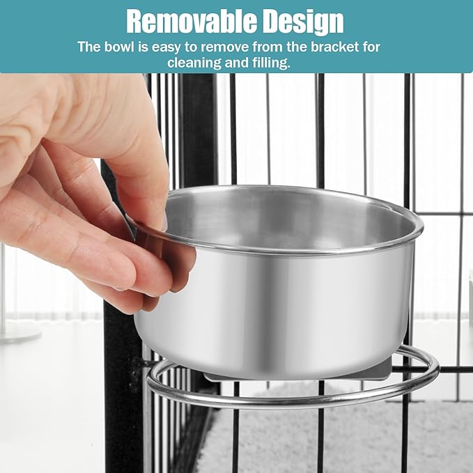 Dog Bowl Stainless Steel Pet Hanging Food Water Bowl Cage Feeding Cup Feeder for Dogs Cats Rabbits Birds Small Animal (Small)