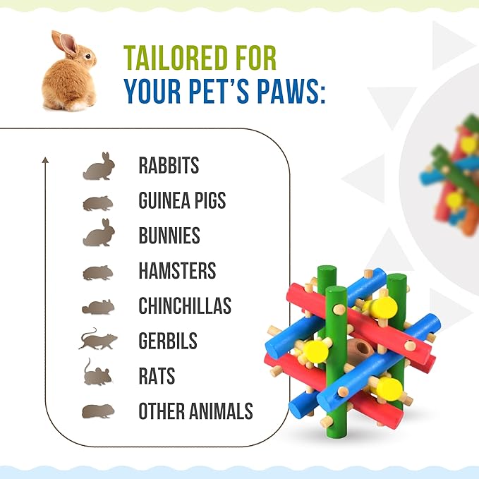 Wooden Chewing Toy for Small Animals, Natural Wood for Rabbit, Guinea Pig, Bunny, Chinchilla (Colored)