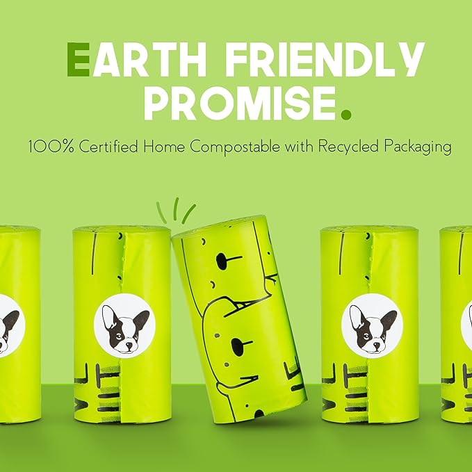 100% Certified Home Compostable Dog Poop Bags with Handles - 10% to Charity - ASTM D6400 & EN 13432 Compliant - 120 x Plant Based X Large Compostable Poop Bags (10 Rolls)